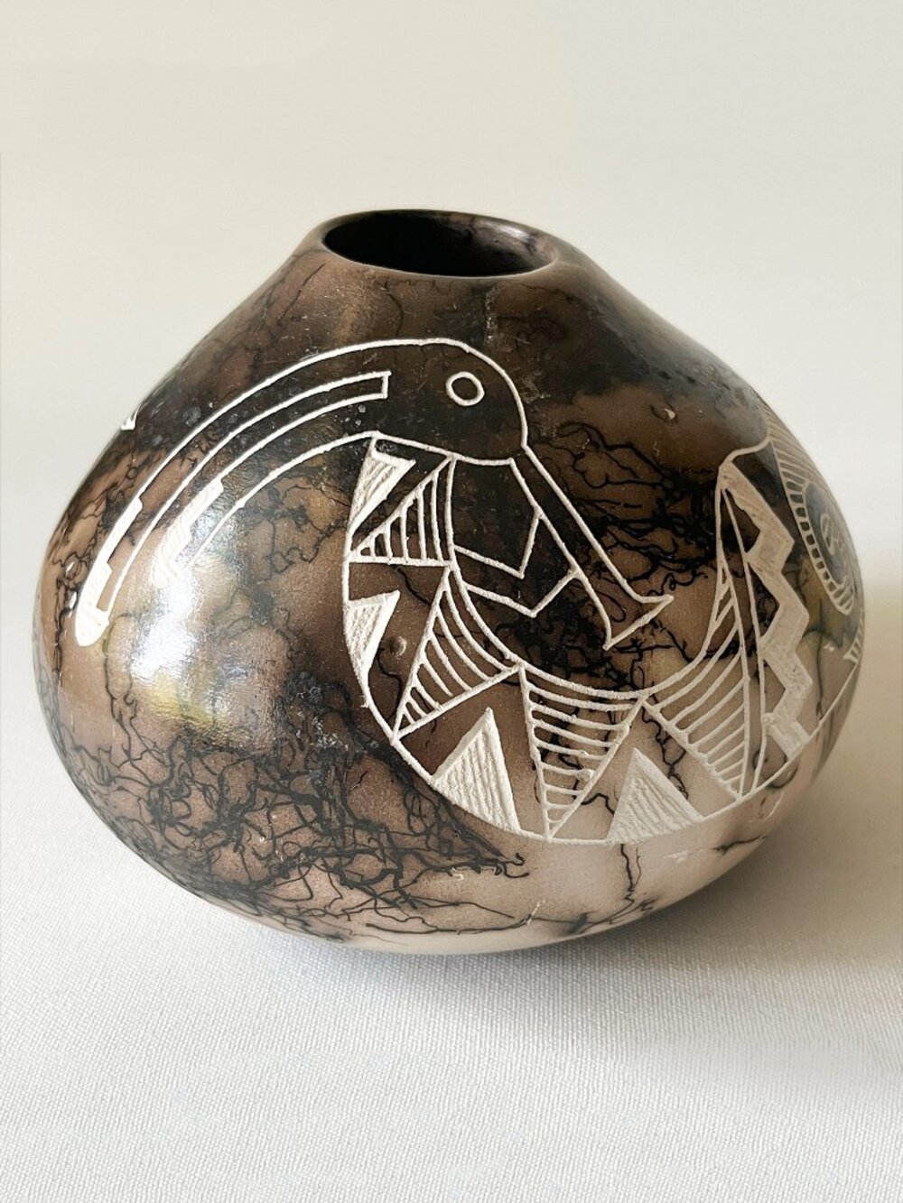 Gary Yellow Corn Signed Acoma Pueblo Horse Hair Pottery Native American Vase